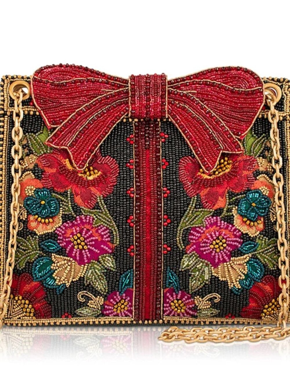Mary Frances Gifted Crossbody Handbag Red Crimson Bow Bag Floral Black Purse NEW